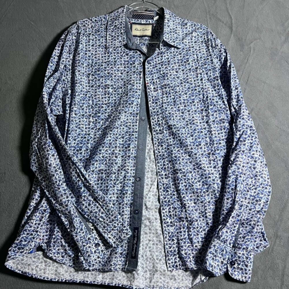 ROBERT GRAHAM LONG SLEEVE SHIRT Flip Cuff Palm Floral blue white xxl